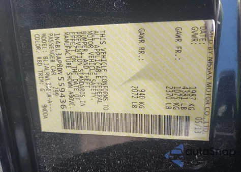 2013 Nissan Altima 3.5 S from USA, damaged, VIN 1N4BL3AP8DN559436